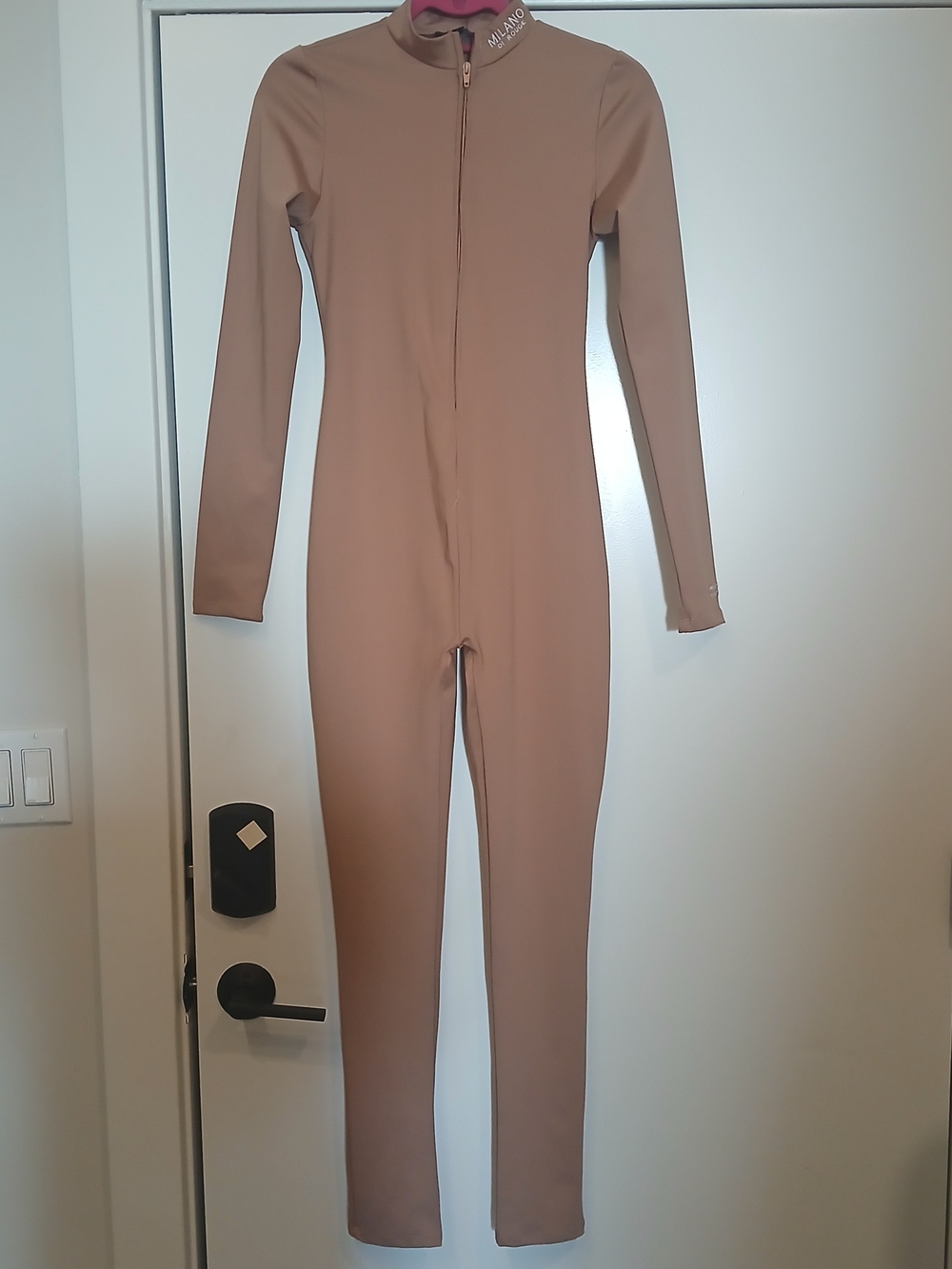 Milani Di Rouge Nude Long-Sleeve Zip Jumpsuit